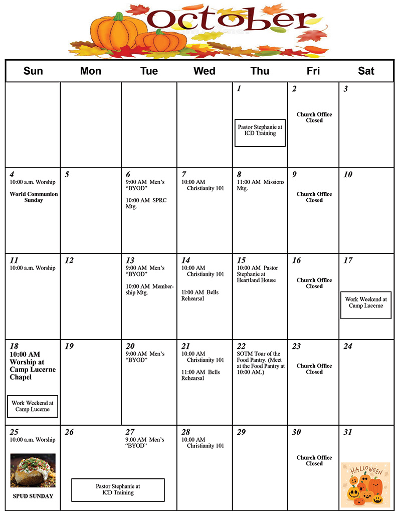 October 2026 Calendar Grace UMC Wautoma